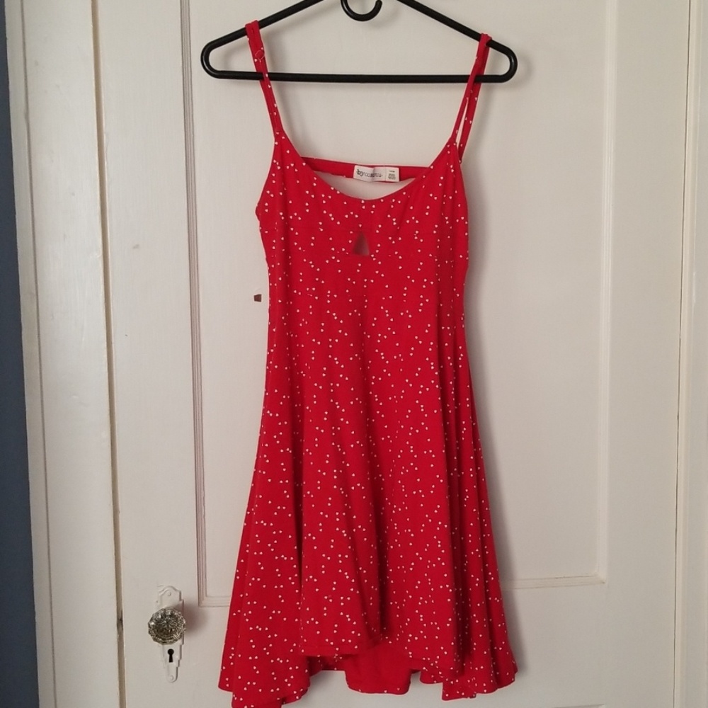 Red dress with small white hearts